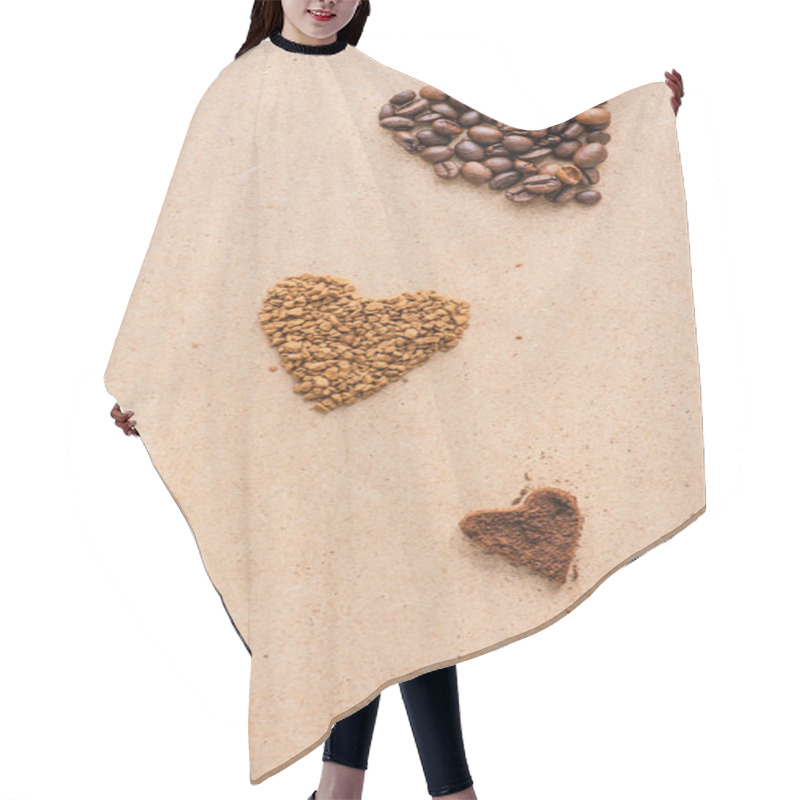 Personality  Top View Of Hearts Made Of Coffee On Beige Surface Hair Cutting Cape