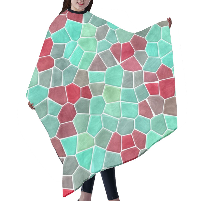 Personality  Colored Abstract Marble Irregular Plastic Stony Mosaic Pattern Texture Background With White Grout - Blue, Cyan, Turquoise, Gray And Red Colors Hair Cutting Cape