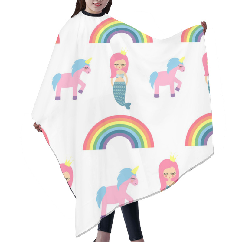 Personality  Seamless Pattern With Mermaids, Unicorns And Rainbows Hair Cutting Cape