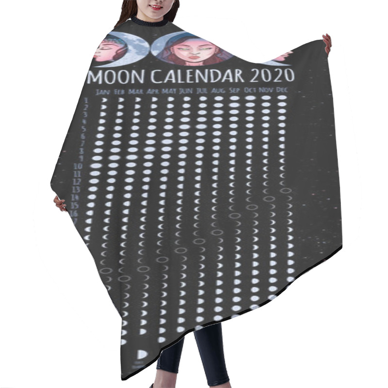 Personality  Moon Calendar, 2020 Year, Lunar Phases, Cycles. Design Illustrat Hair Cutting Cape