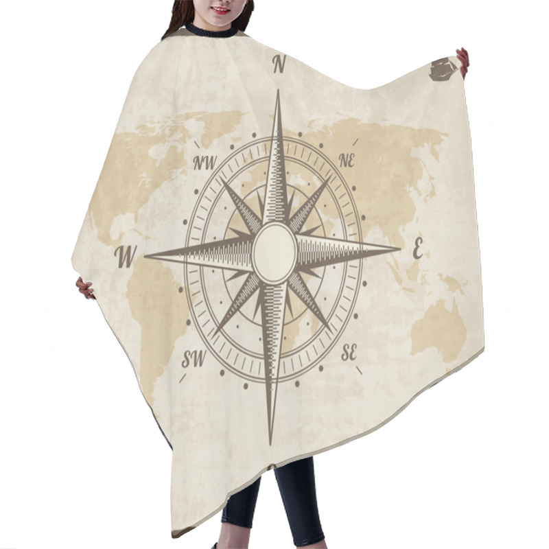 Personality  Vintage Nautical Compass. Old World Map On Vector Paper Texture With Torn Border Frame. Wind Rose. Background Ship Logo Silhouette Hair Cutting Cape