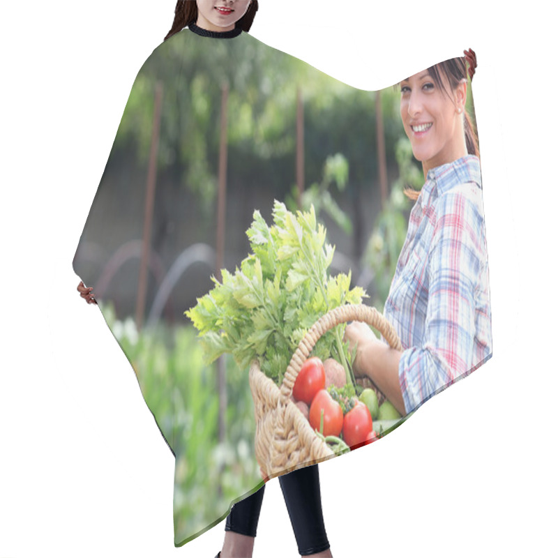 Personality  Woman In Her Vegetable Garden Hair Cutting Cape