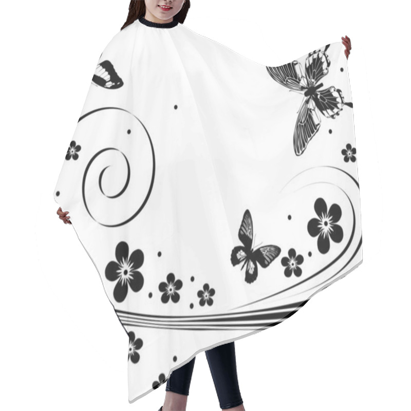 Personality  Black Flower And Butterfly Design Hair Cutting Cape