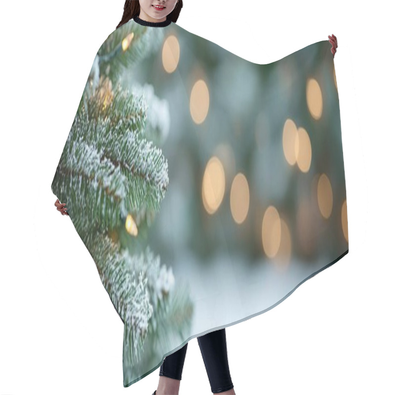 Personality  Festive Evergreen Tree With Snow And Warm Lights, Capturing Holiday Spirit. Hair Cutting Cape