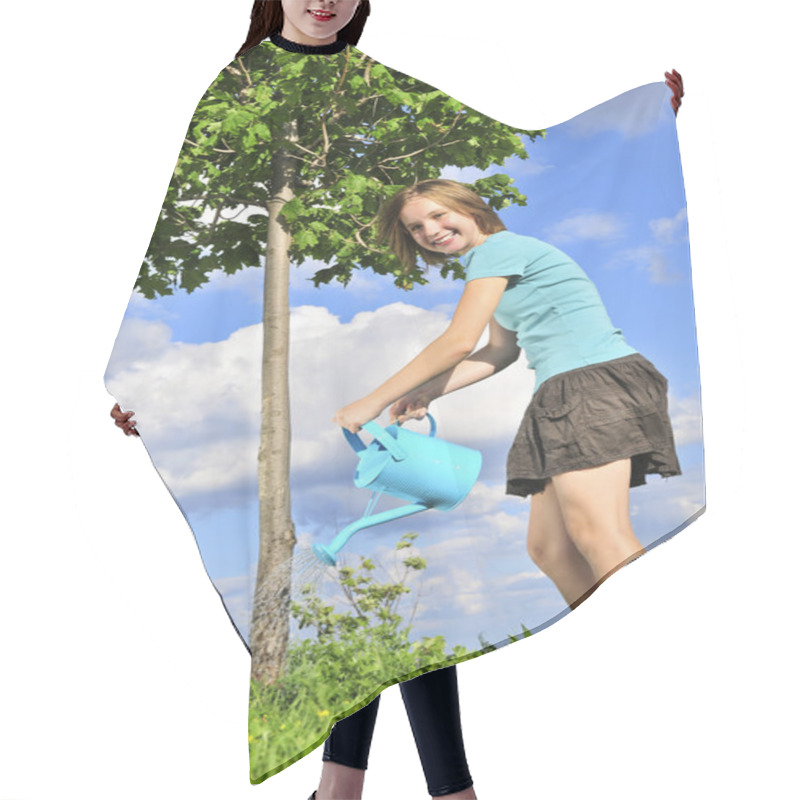 Personality  Girl Watering A Tree Hair Cutting Cape