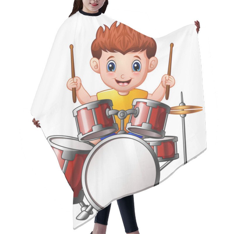 Personality  Cartoon Boy Playing A Drums Hair Cutting Cape