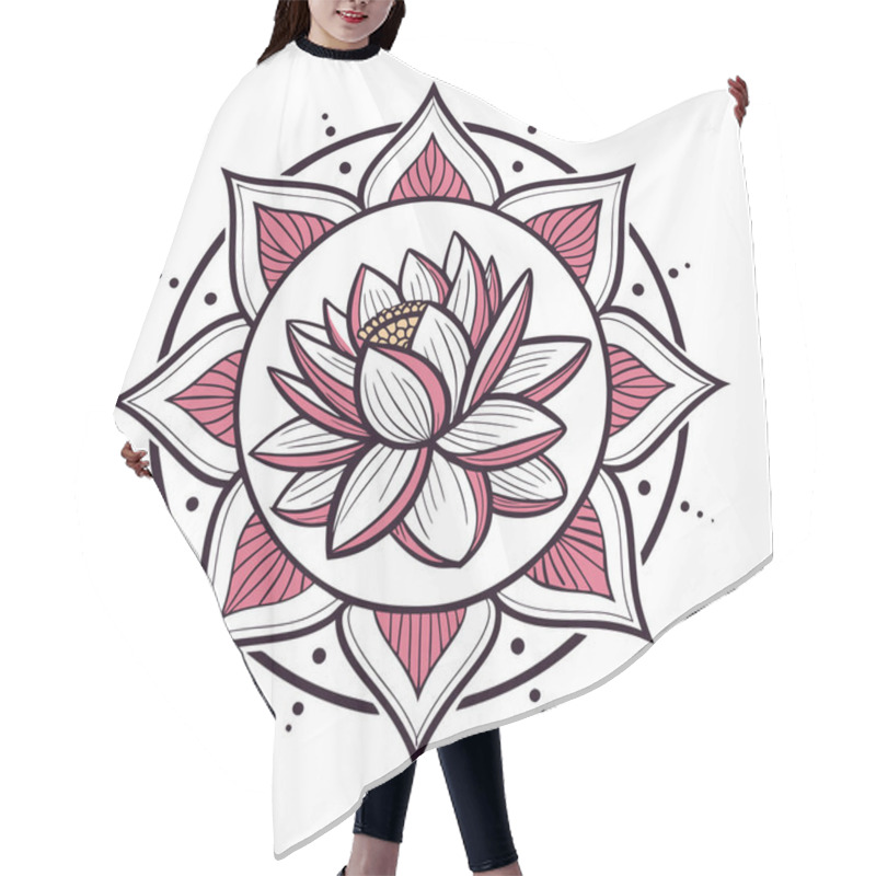 Personality  Lotus Flower Illustration. Symbolism In Traditional Mandala Designs Hair Cutting Cape