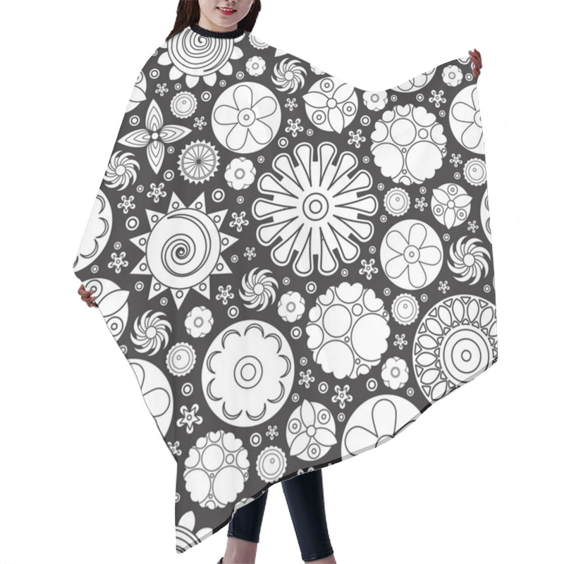 Personality  Seamless Monochrome Floral Pattern.  Hair Cutting Cape