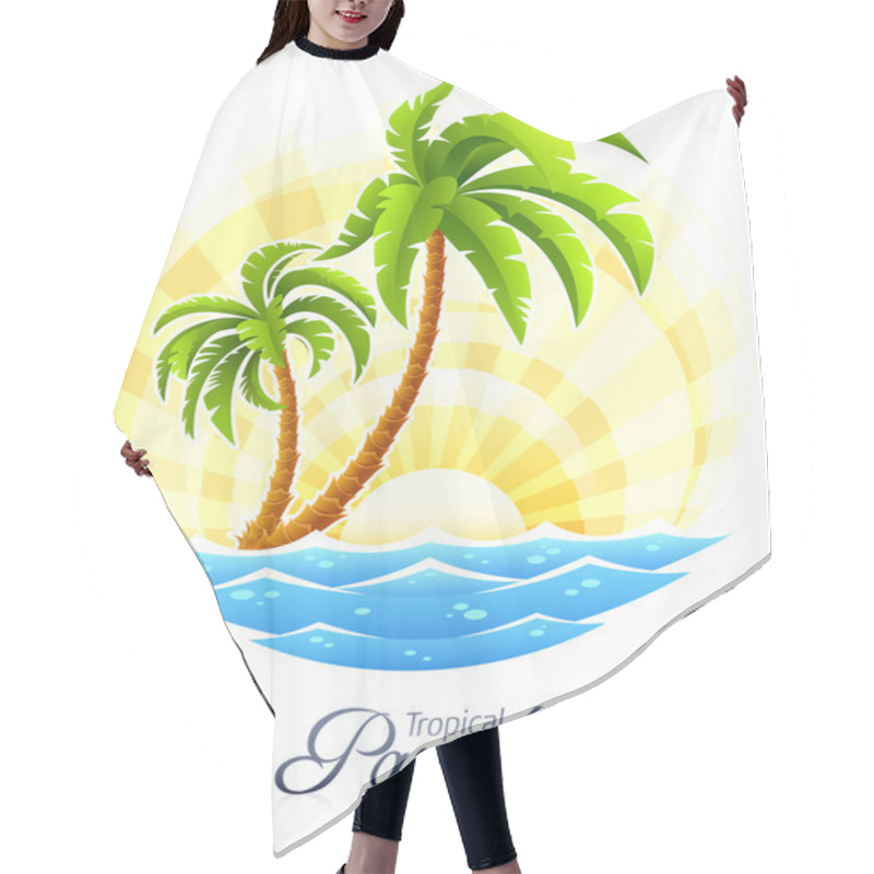 Personality  Tropical Palm With Sea Wave On Sunny Background Hair Cutting Cape