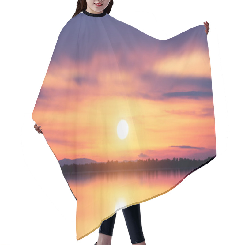 Personality  Unfocused Of Sunset Sky At The Lake Hair Cutting Cape