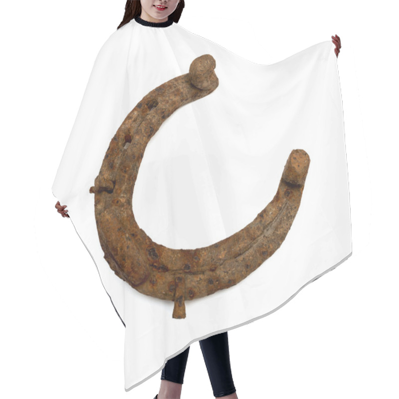 Personality  Old Rusty Horseshoe Isolated On White Background Hair Cutting Cape