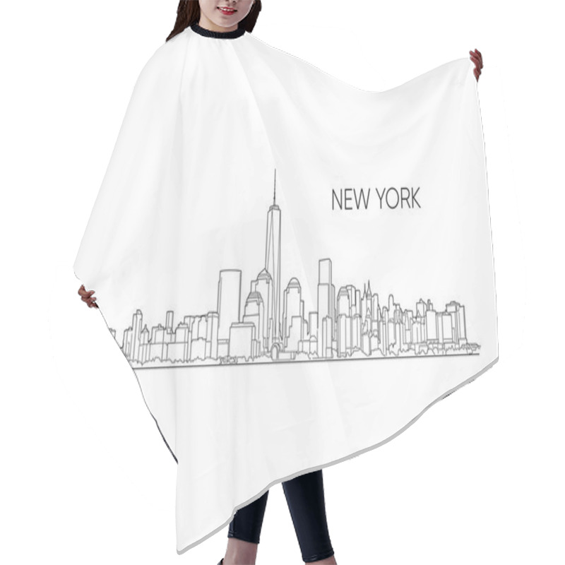 Personality  New York Vector Panorama, Hand Drawn Line Art Illustration. Hair Cutting Cape