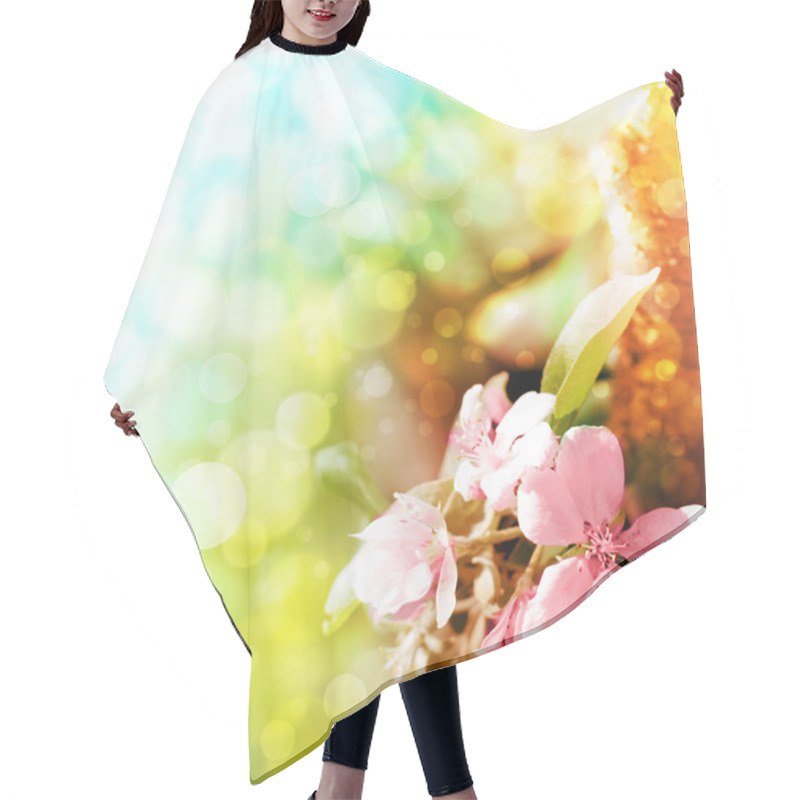 Personality  Beautiful Spring Background With Pink Flowers Hair Cutting Cape