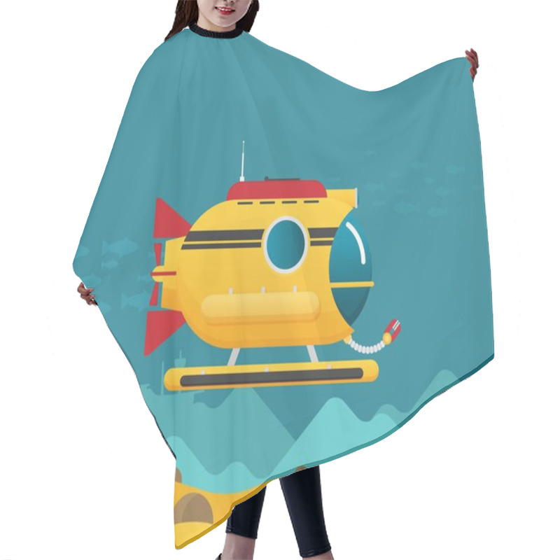 Personality  Submarine Under Water Concept Vector Flat Illustration   Hair Cutting Cape