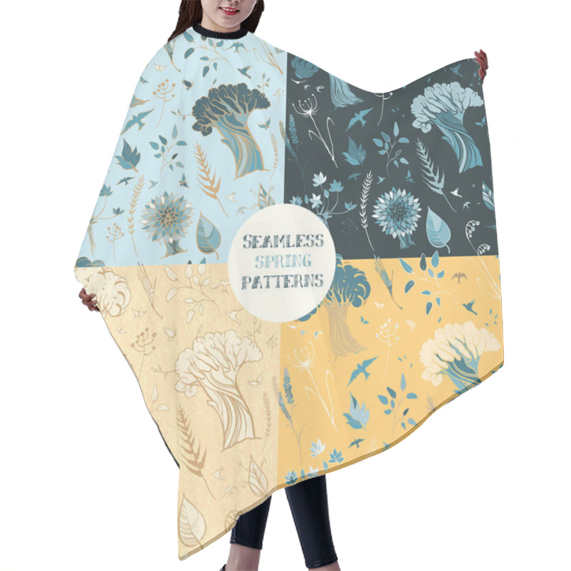 Personality  Four Seamless Spring Patterns With Plants, Birds And Butterflies Hair Cutting Cape