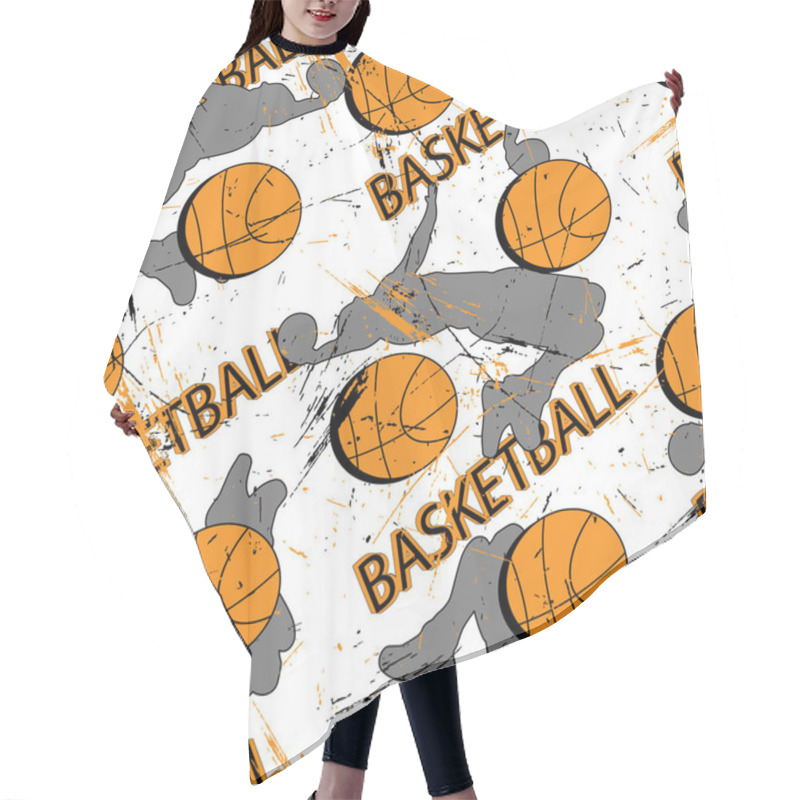 Personality  Sport Grunge Pattern With Basketball Players, Ball And Text Hair Cutting Cape