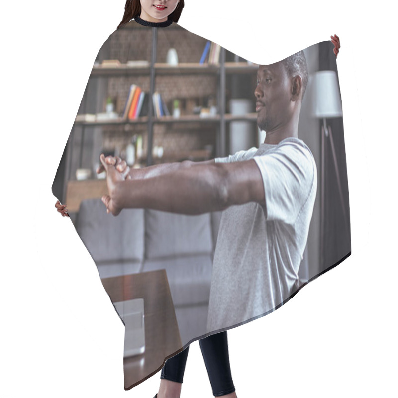 Personality  Man Stretching Hands While Working Hair Cutting Cape