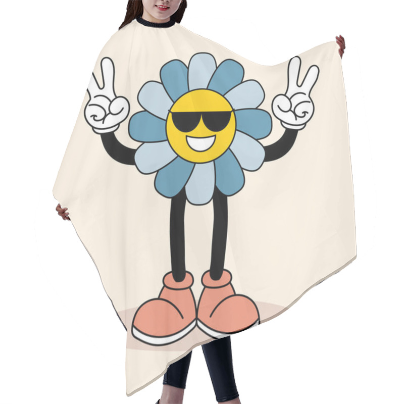 Personality  Cute Funky Hippie Flower. Retro 70s Atmosphere, Psychedelic Groove Element. Illustration In Cartoon Style, Vector Hair Cutting Cape