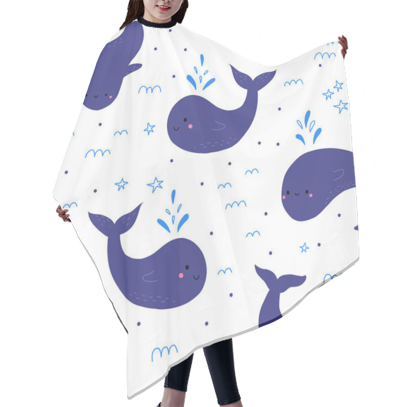 Personality  Cute Seamless Pattern With Whale. Beautiful Seamless Wallpaper With Cute Whales On A White Background Hair Cutting Cape