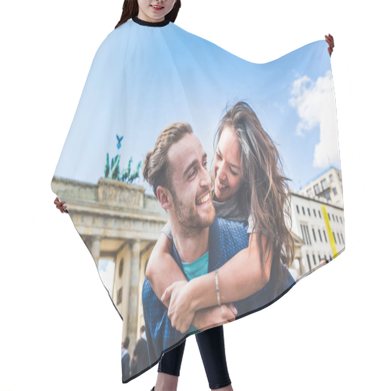 Personality  Happy Couple Having Fun In Berlin Hair Cutting Cape