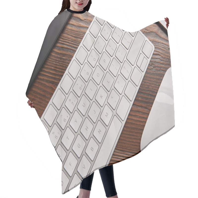 Personality  Top View Of Laptop With Wireless Keyboard And Graphics Tablet On Graphics Designer Workplace Hair Cutting Cape