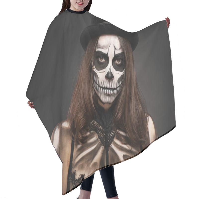 Personality  Skull Makeup Girl For Halloween Hair Cutting Cape