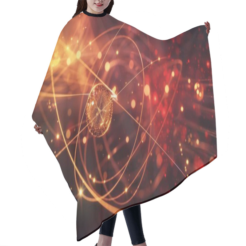 Personality  Abstract Digital Artwork Representing Atomic Particles With Glowing Orbs And Vibrant Trails. Hair Cutting Cape