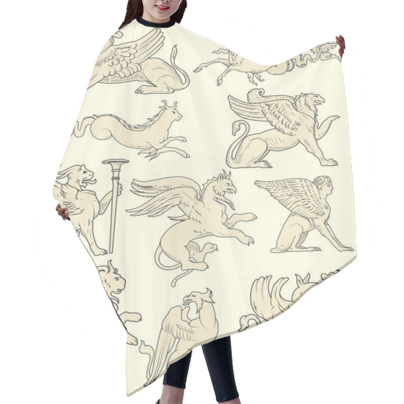 Personality  Set Of Animals And Medieval Scenes Hair Cutting Cape