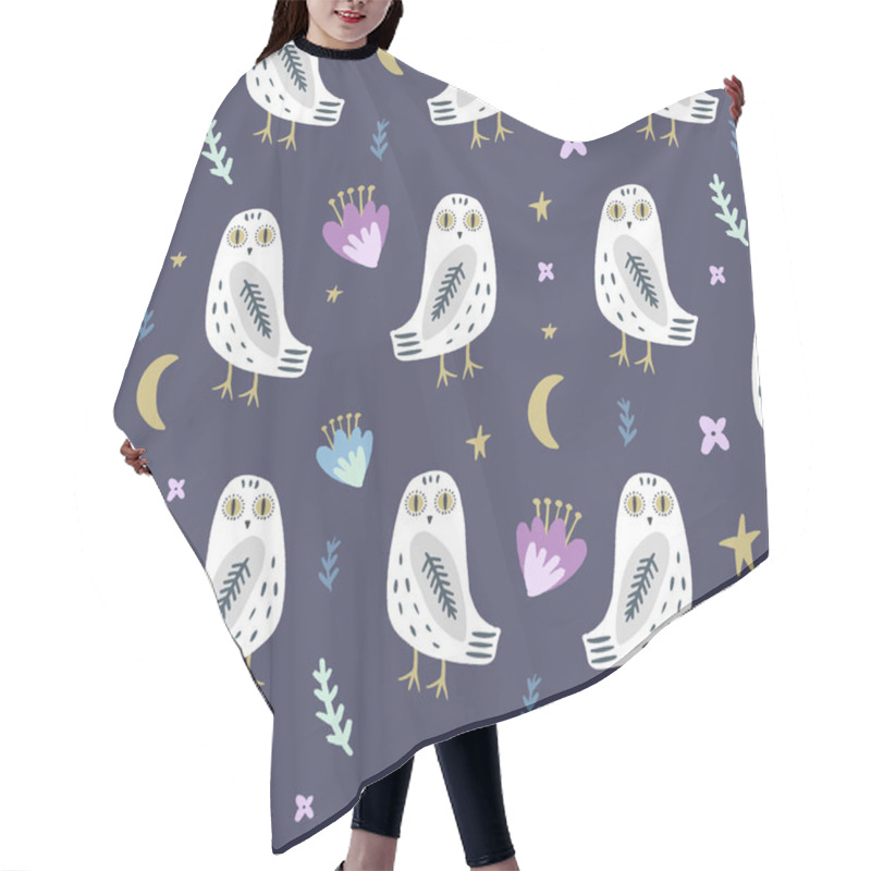 Personality  The Snowy Owl Art Seamless Pattern, Pajama Party, Cute Bohemian White Polar Bird Hair Cutting Cape