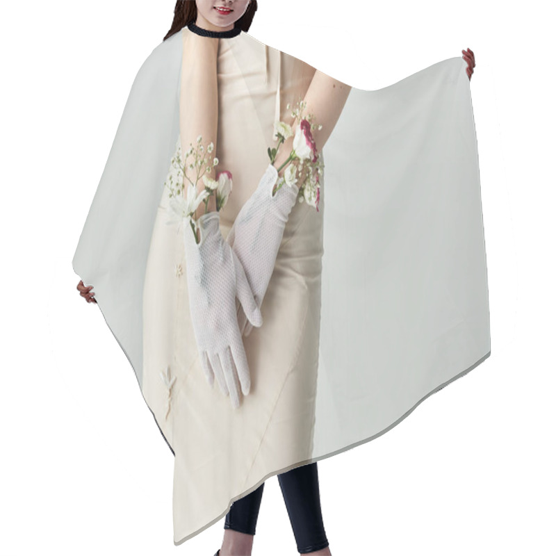 Personality  A Graceful Young Woman With Flowers Displays Charm And Sophistication. Hair Cutting Cape