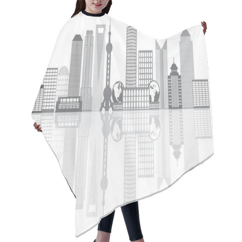 Personality  Shanghai City Skyline Grayscale Outline Illustration Hair Cutting Cape