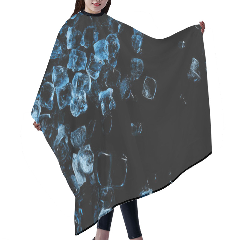 Personality  Top View Of Frozen Ice Cubes With Blue Light Isolated On Black Hair Cutting Cape