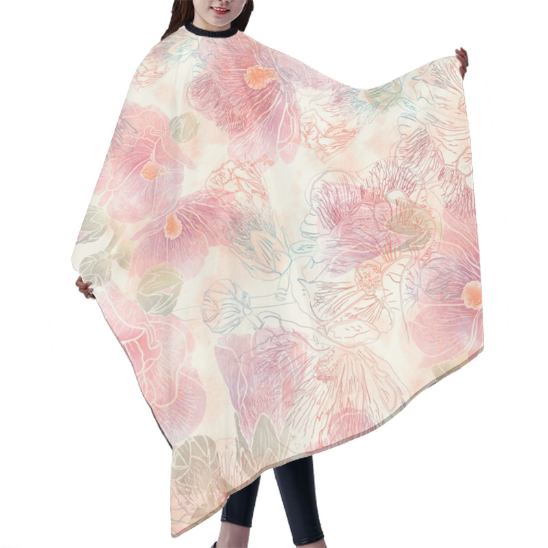 Personality  Seamless Pattern With Hollyhock Flowers Hair Cutting Cape