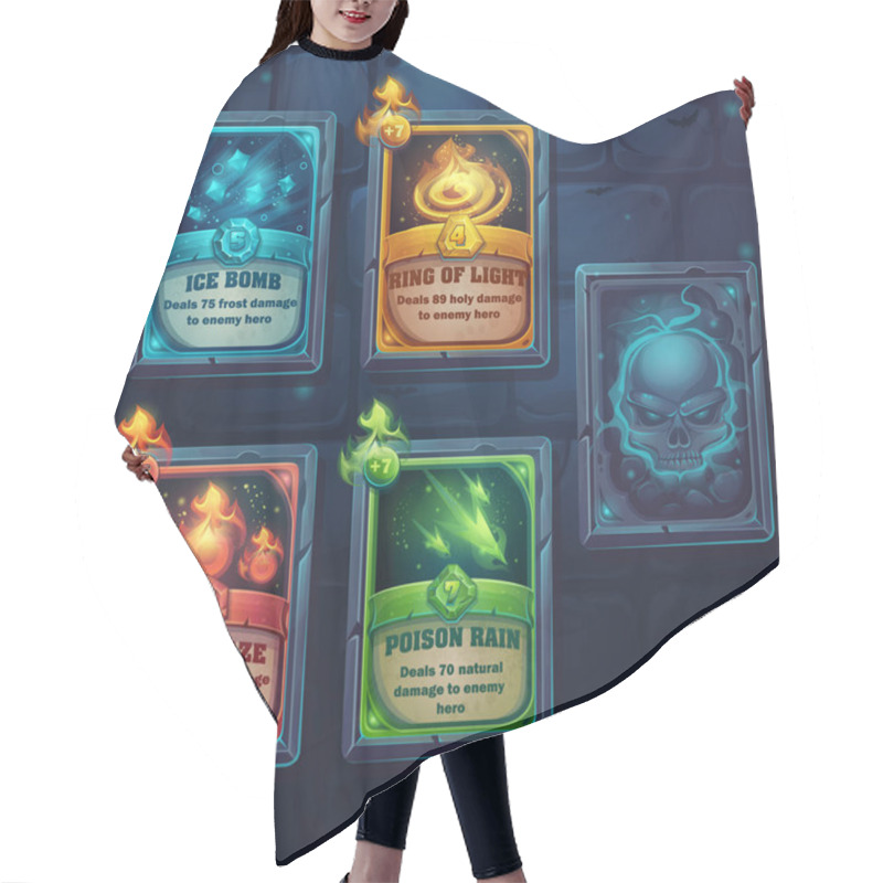 Personality  Set Spell Cards Of Fiery Gaze, Poison Rain, Ice Bomb, Ring Of Li Hair Cutting Cape