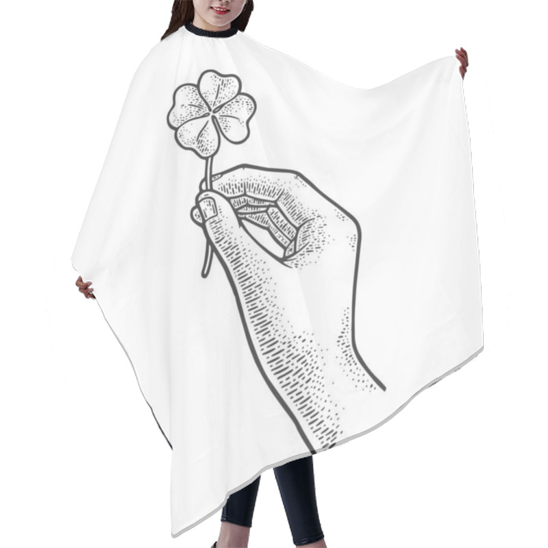 Personality  Clover In Hand Sketch Engraving Vector Illustration. T-shirt Apparel Print Design. Scratch Board Imitation. Black And White Hand Drawn Image. Hair Cutting Cape