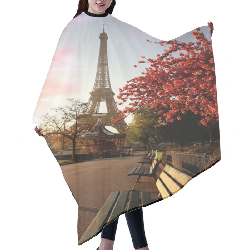 Personality  Famous Eiffel Tower With Spring Tree, Paris, France Hair Cutting Cape