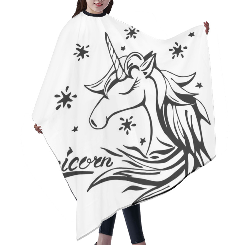 Personality  Unicorn Text And Character In Tattoo Style Hair Cutting Cape