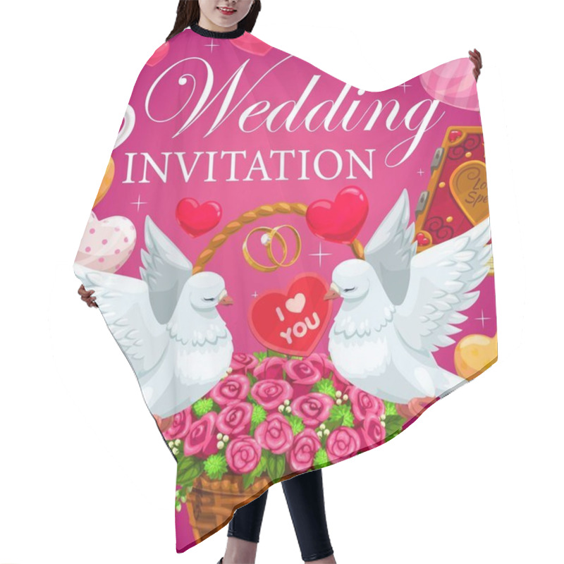 Personality  Wedding Invitation With Hearts, Flowers And Gifts Hair Cutting Cape