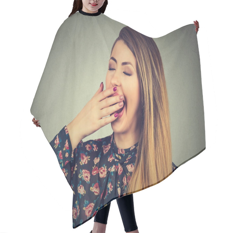 Personality  It Is Too Early For Meeting. Sleepy Woman Yawning Looking Bored Hair Cutting Cape