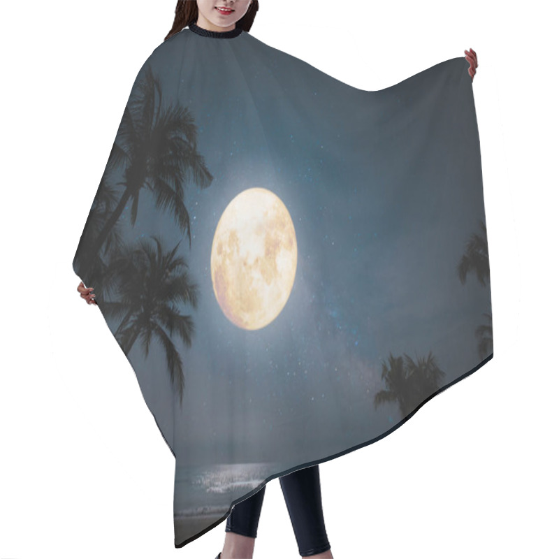 Personality  Romantic Night Scene - Beautiful Fantasy Tropical Beach With Star And Full Moon In Night Skies. Hair Cutting Cape