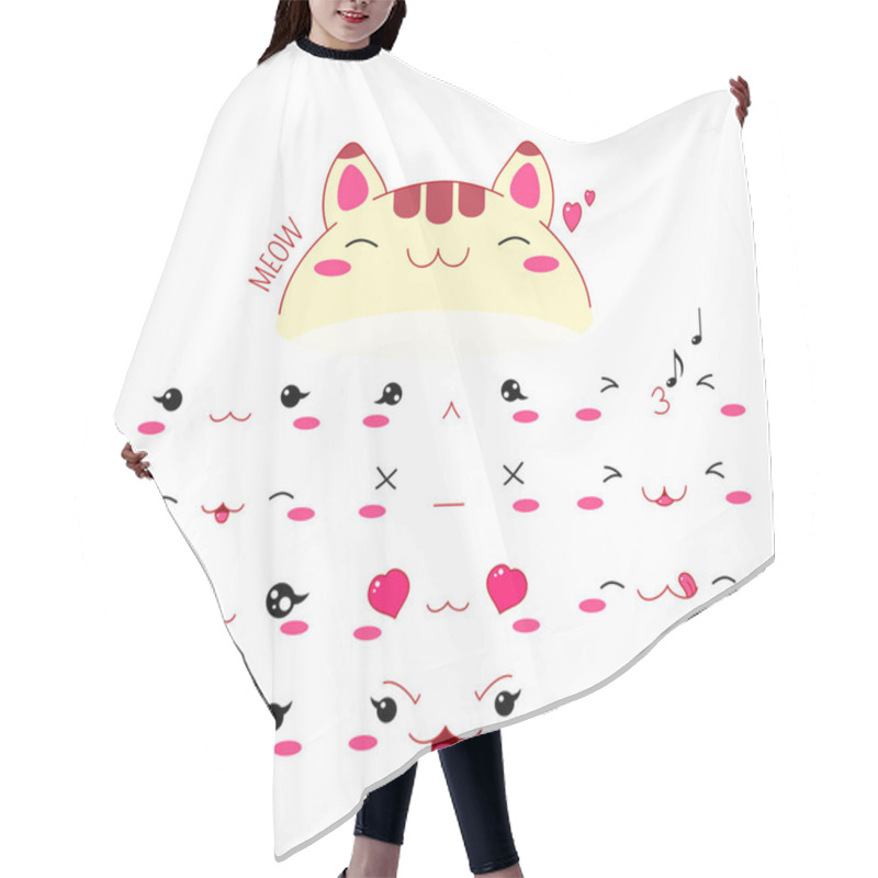 Personality  Cute Funny Cats Set Various Emotions. Kawaii Style Emoticon Icon Set With Pink Cheeks And Winking Eyes. EPS8 Hair Cutting Cape