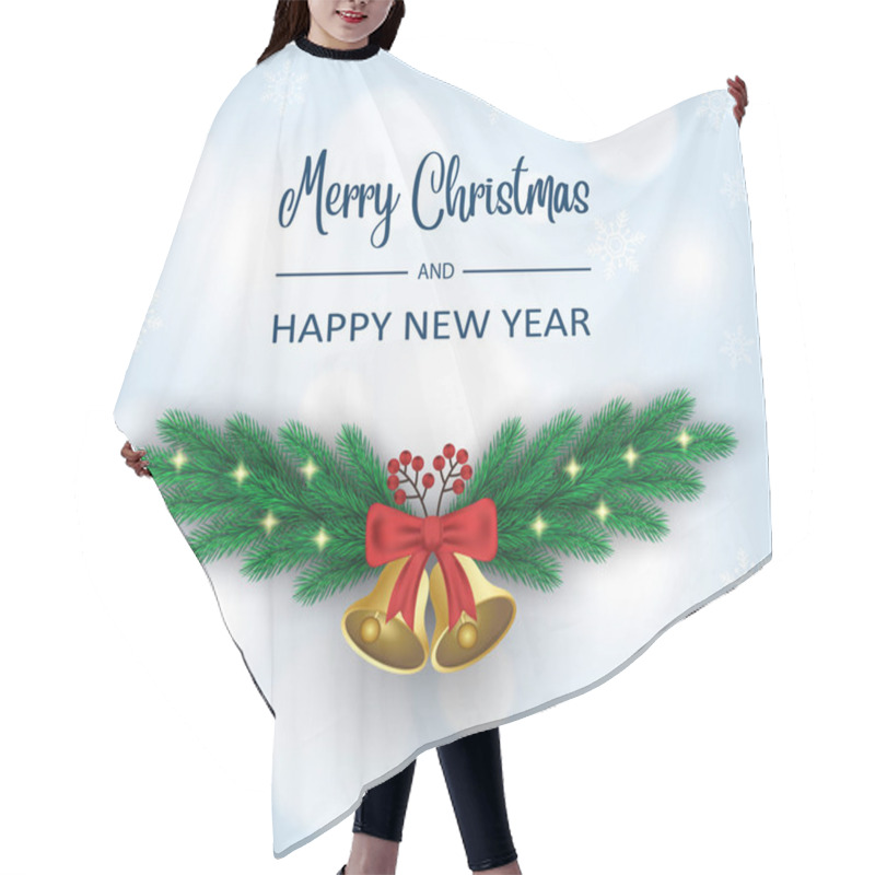 Personality  Christmas Decorations With Bells And Red Ribbons. Merry Christmas And Happy New Year Greeting Card. Vector Illustration Hair Cutting Cape