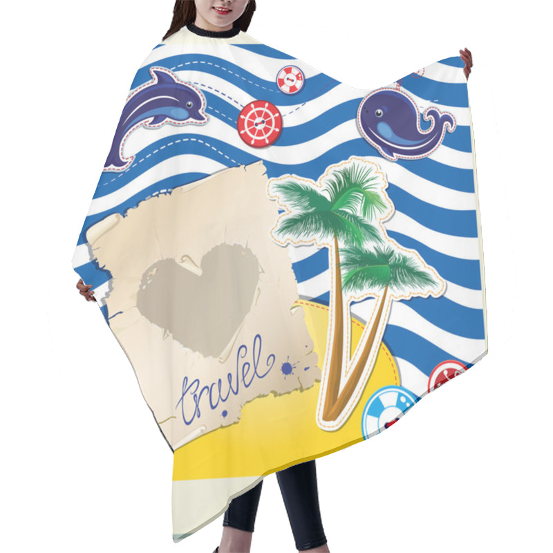 Personality  Funny Card With Dolphin, Whale, Island With Palms On Stripe Back Hair Cutting Cape