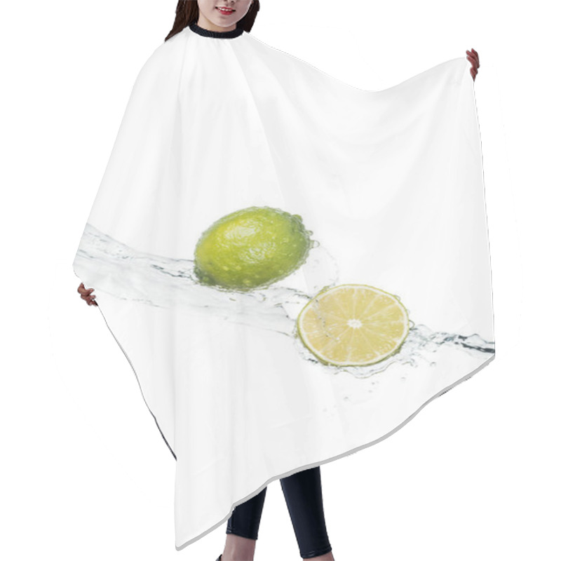 Personality  Green Fresh Limes With Clear Water Stream Isolated On White With Copy Space Hair Cutting Cape