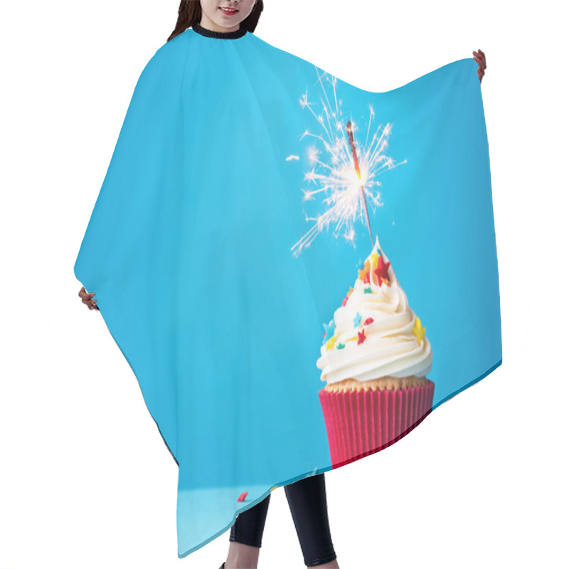 Personality  Cupcake With Sparkler On Blue Hair Cutting Cape