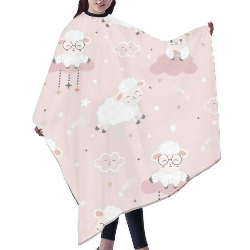 Personality  Kawaii Cute Seamless Pattern With Sheeps. Cartoon Animal Background. Design For Scrapbooking, Decoration, Cards, Textile, Paper Goods, Background, Wallpaper, Wrapping, Fabric And More Hair Cutting Cape