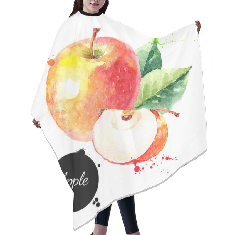 Personality  Watercolor Hand Drawn Yellow And Red Apple. Isolated Eco Natural Food Fruit Illustration On White Background Hair Cutting Cape