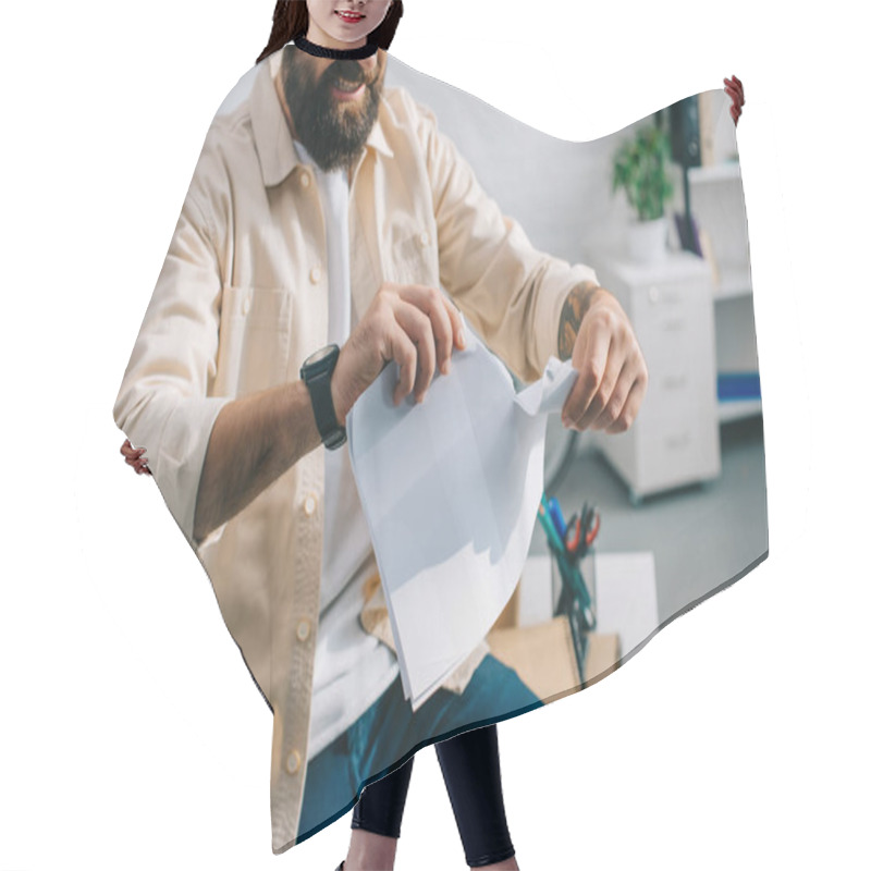 Personality  Aggressive Boss Tearing Papers In Modern Office  Hair Cutting Cape