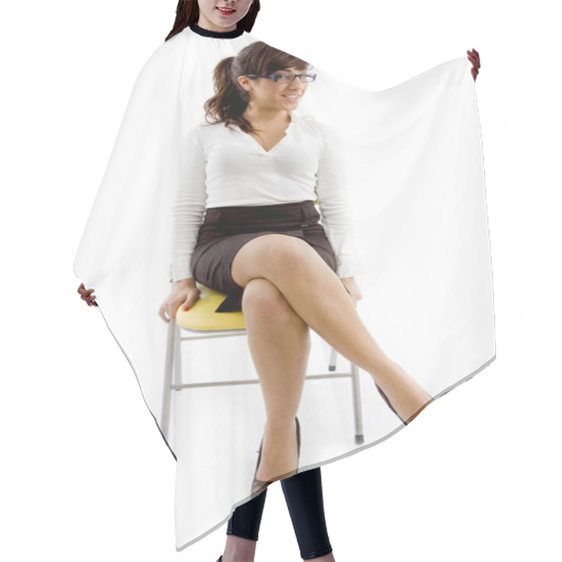 Personality  Businesswoman Sitting On Chair Hair Cutting Cape