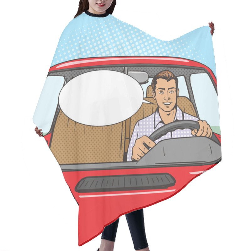 Personality  Man Drive Car Pop Art Style Vector Hair Cutting Cape